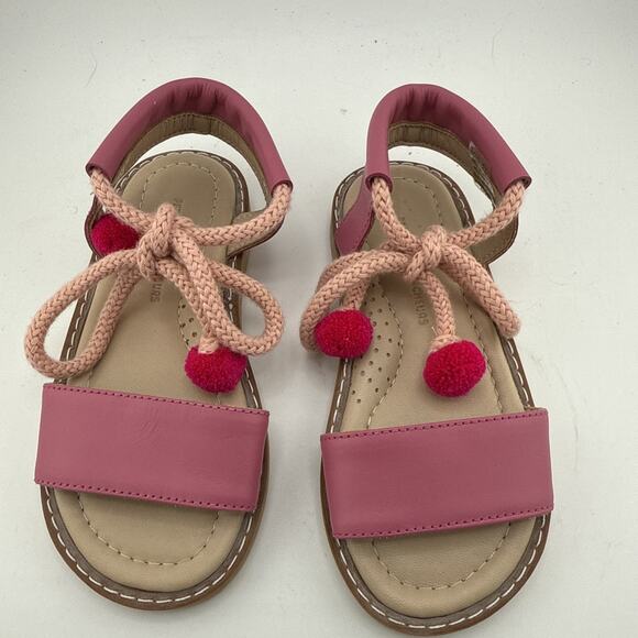 Petits Marcheurs Girls Belinda Pom Pom Pink Leather Flat Sandals Size 9 NWOB - Picture 3 of 7